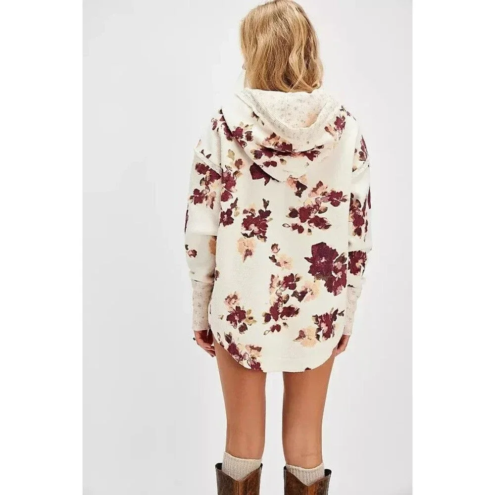 Free People Bali Bring Me Roses Sherpa Pullover Hoodie Top Sweatshirt S 277075